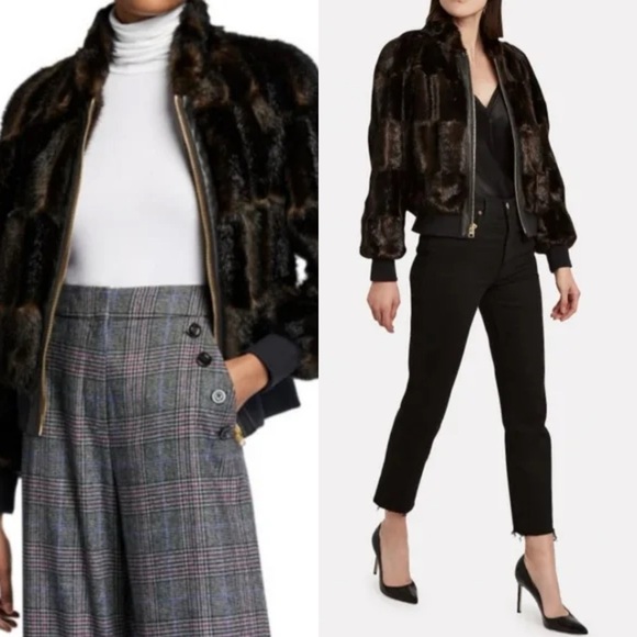 VERONICA BEARD Bellfire Faux Fur Bomber Jacket Dark Brown Sz XS - Picture 8 of 8